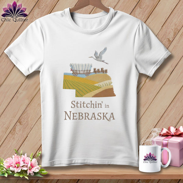 MyDesigns Physical Item S / White Stitchin' in Nebraska ~ Relaxed Fit Tee