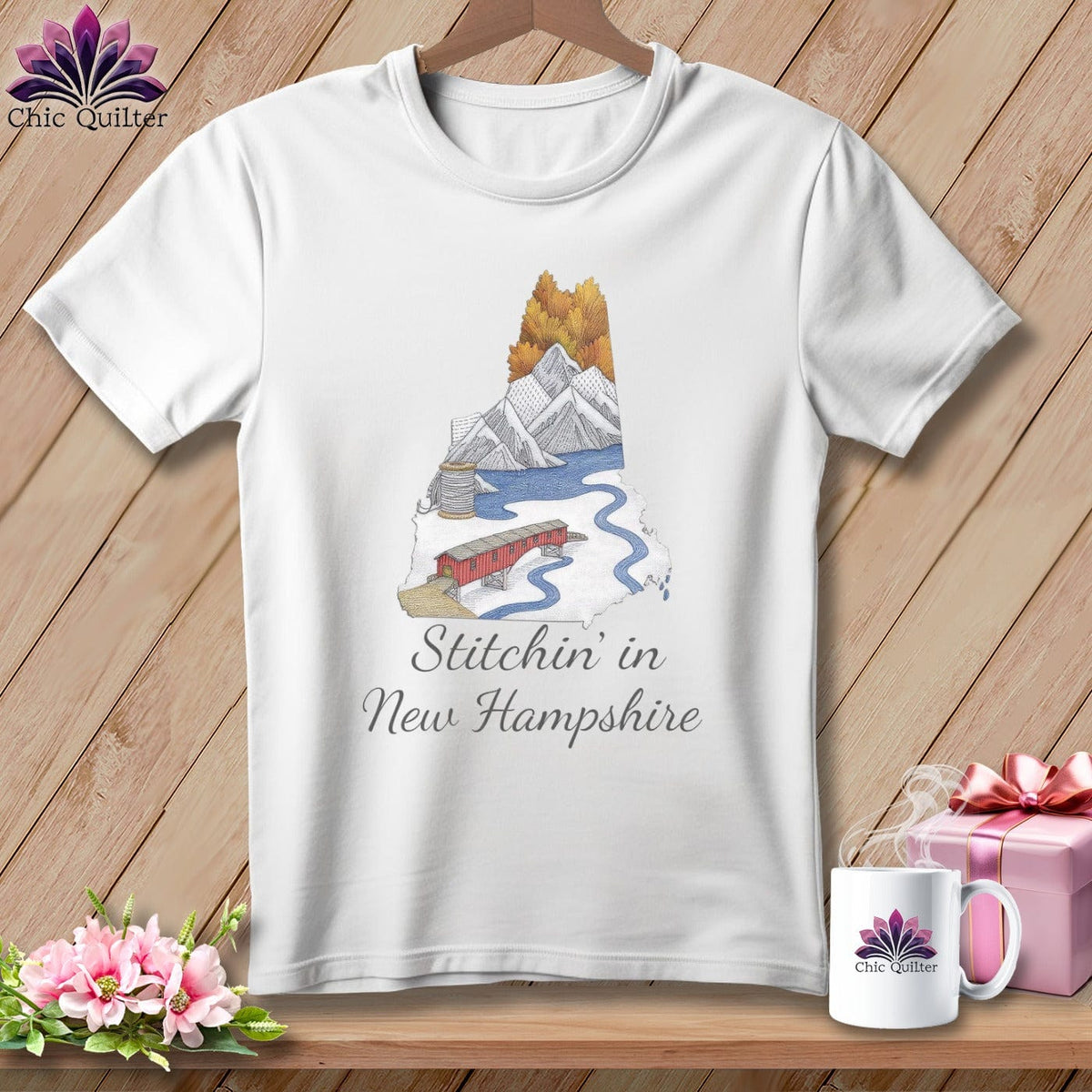 MyDesigns Physical Item S / White Stitchin' in New Hampshire ~ Relaxed Fit Tee