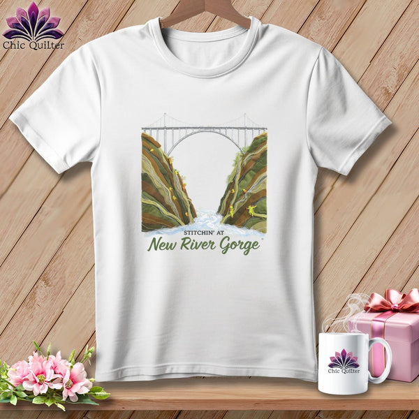 MyDesigns Physical Item S / White Stitchin' in New River Gorge ~ Relaxed Fit Tee