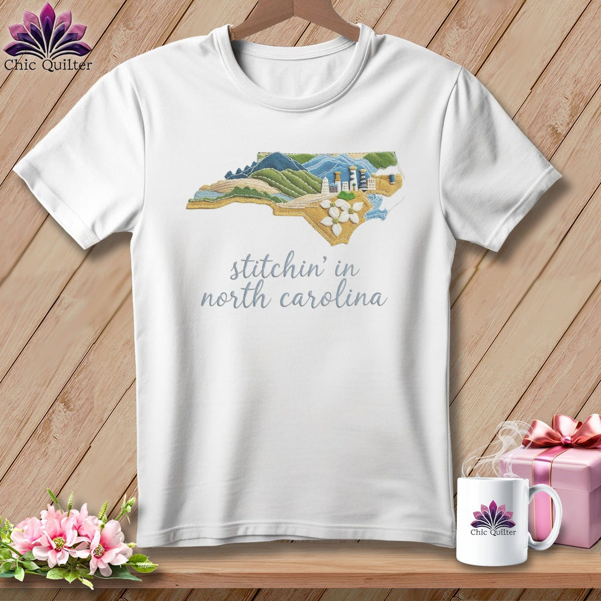 MyDesigns Physical Item S / White Stitchin' in North Carolina ~ Relaxed Fit Tee