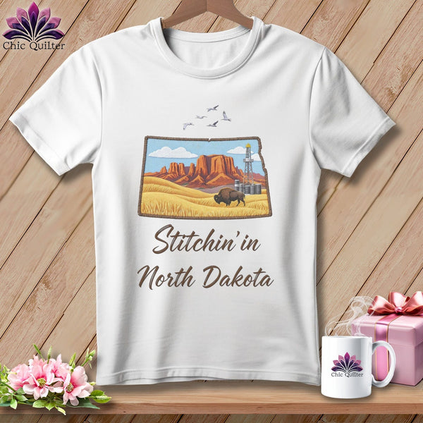 MyDesigns Physical Item S / White Stitchin' in North Dakota ~ Relaxed Fit Tee