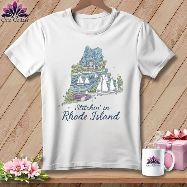 MyDesigns Physical Item S / White Stitchin' in Rhode Island ~ Relaxed Fit Tee