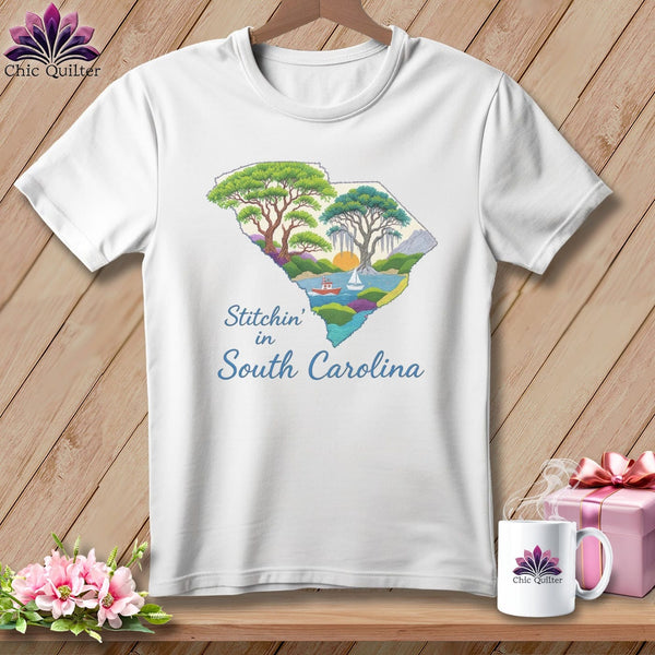 MyDesigns Physical Item S / White Stitchin' in South Carolina ~ Relaxed Fit Tee