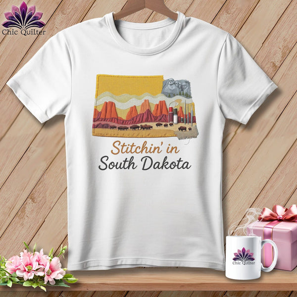MyDesigns Physical Item S / White Stitchin' in South Dakota ~ Relaxed Fit Tee