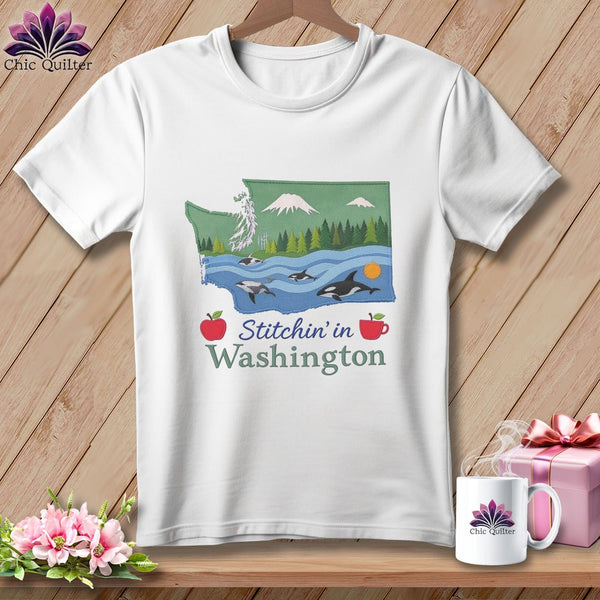 MyDesigns Physical Item S / White Stitchin' in Washington ~ Relaxed Fit Tee