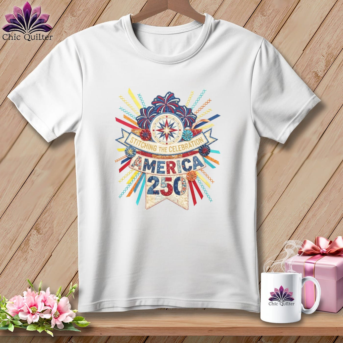 MyDesigns Physical Item S / White Stitching The Celebration America 250 Quilter ~ Relaxed Fit Tee