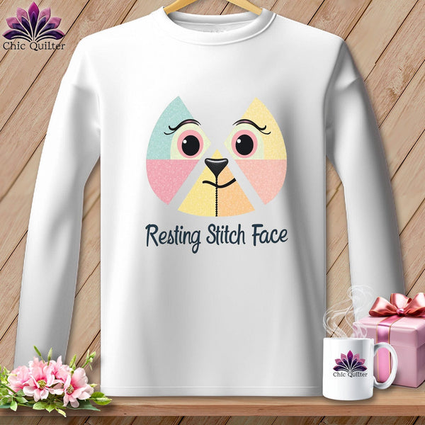 MyDesigns Physical Item S / White Stitchy Face - Resting Stitch Face ~ Long Sleeve Tee