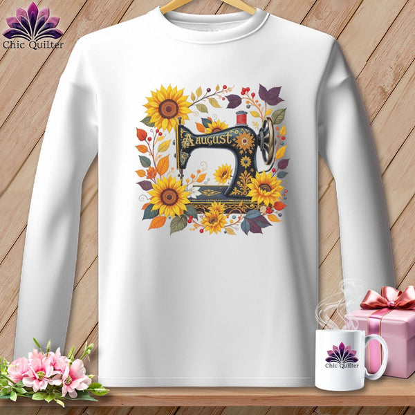 MyDesigns Physical Item S / White Sunlit Garden ~ August Design ~ Quilter's Calendar Subscription (July Start) ~ Premium Long Sleeve Tee