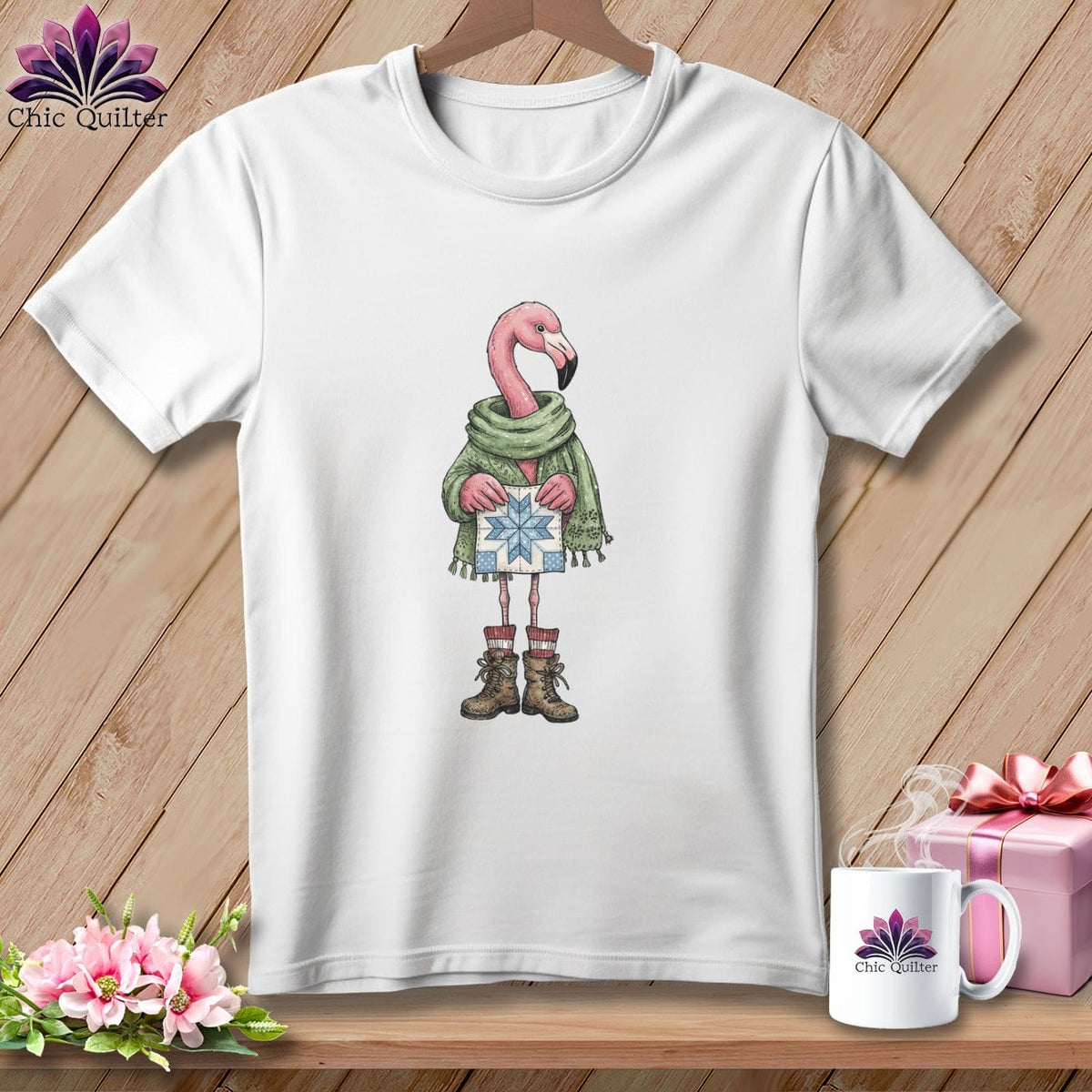 MyDesigns Physical Item S / White The Starry ~ Eyed Flamingo Quilter ~ Relaxed Fit Tee