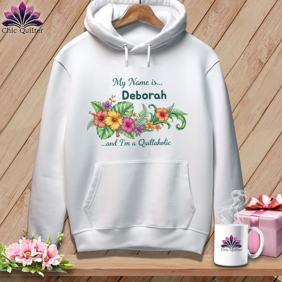 MyDesigns Physical Item S / White Tropical Paradise Personalized Floral Sweep ~ Premium Hoodie