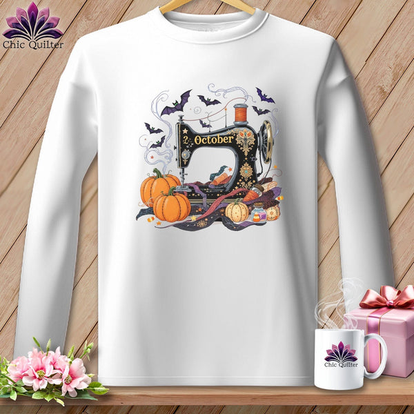 MyDesigns Physical Item S / White Wicked Stitcher ~ October Design ~ Quilter's Calendar Subscription (September Start) ~ Premium Long Sleeve Tee