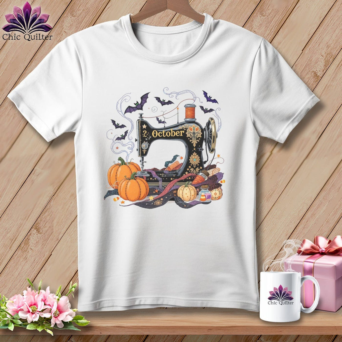MyDesigns Physical Item S / White Wicked Stitcher ~ October Design ~ Quilter's Calendar Subscription (September Start) ~ Premium Tee