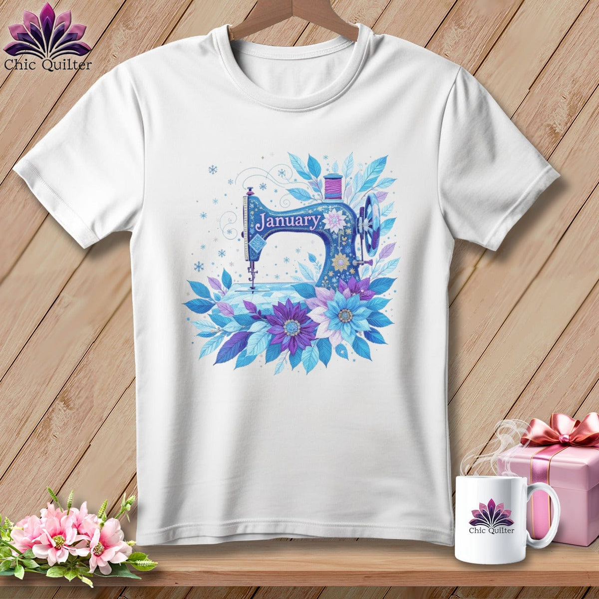 MyDesigns Physical Item S / White Winter Whimsy ~ January Design ~ Quilter's Calendar Subscription (December Start) ~ Premium Tee