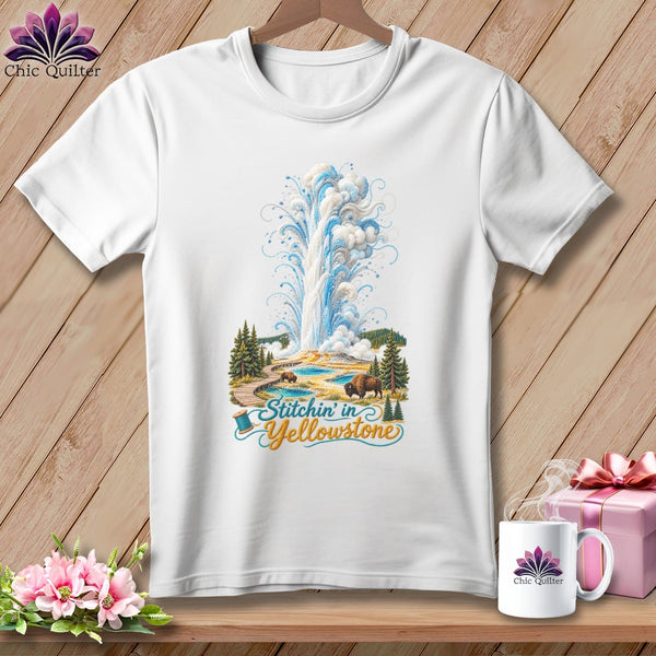 MyDesigns Physical Item S / White Yellowstone National Park ~ Old Faithful, Stitchin in ~ Relaxed Fit Tee