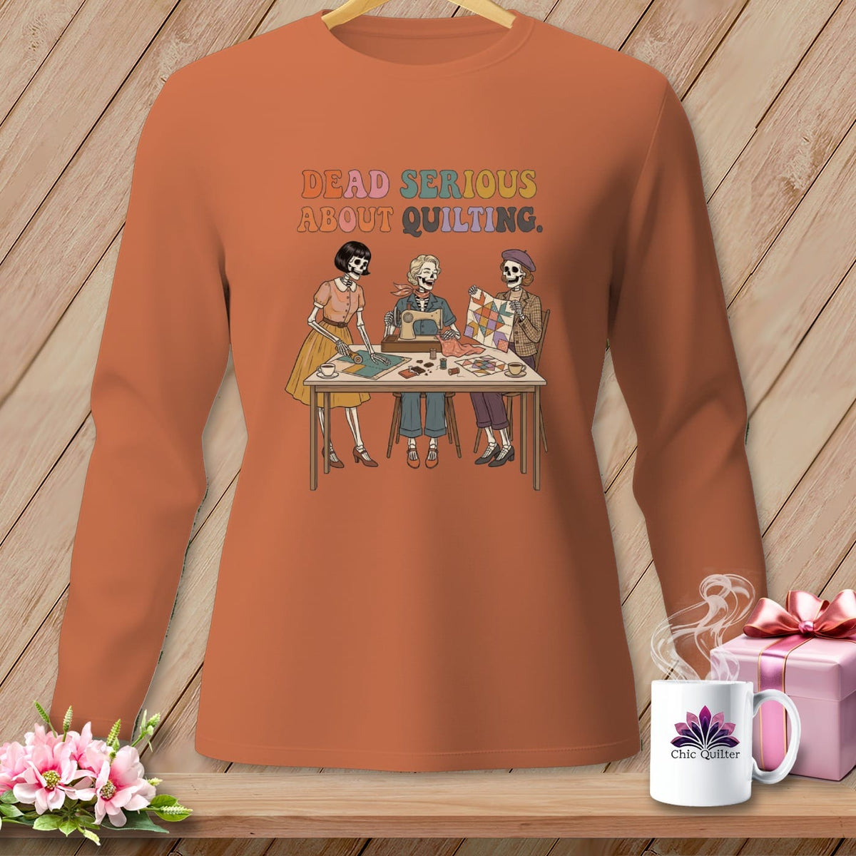 MyDesigns Physical Item S / Yam Dead Serious About Quilting. ~ Long Sleeve Tee