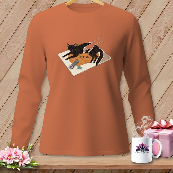 MyDesigns Physical Item S / Yam HELPING ~ Cat on the Cutting Mat ~ Long Sleeve Tee
