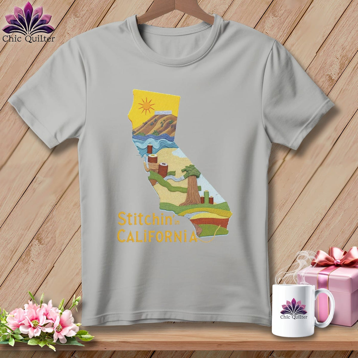 MyDesigns Physical Item Stitchin' in California ~ Relaxed Fit Tee