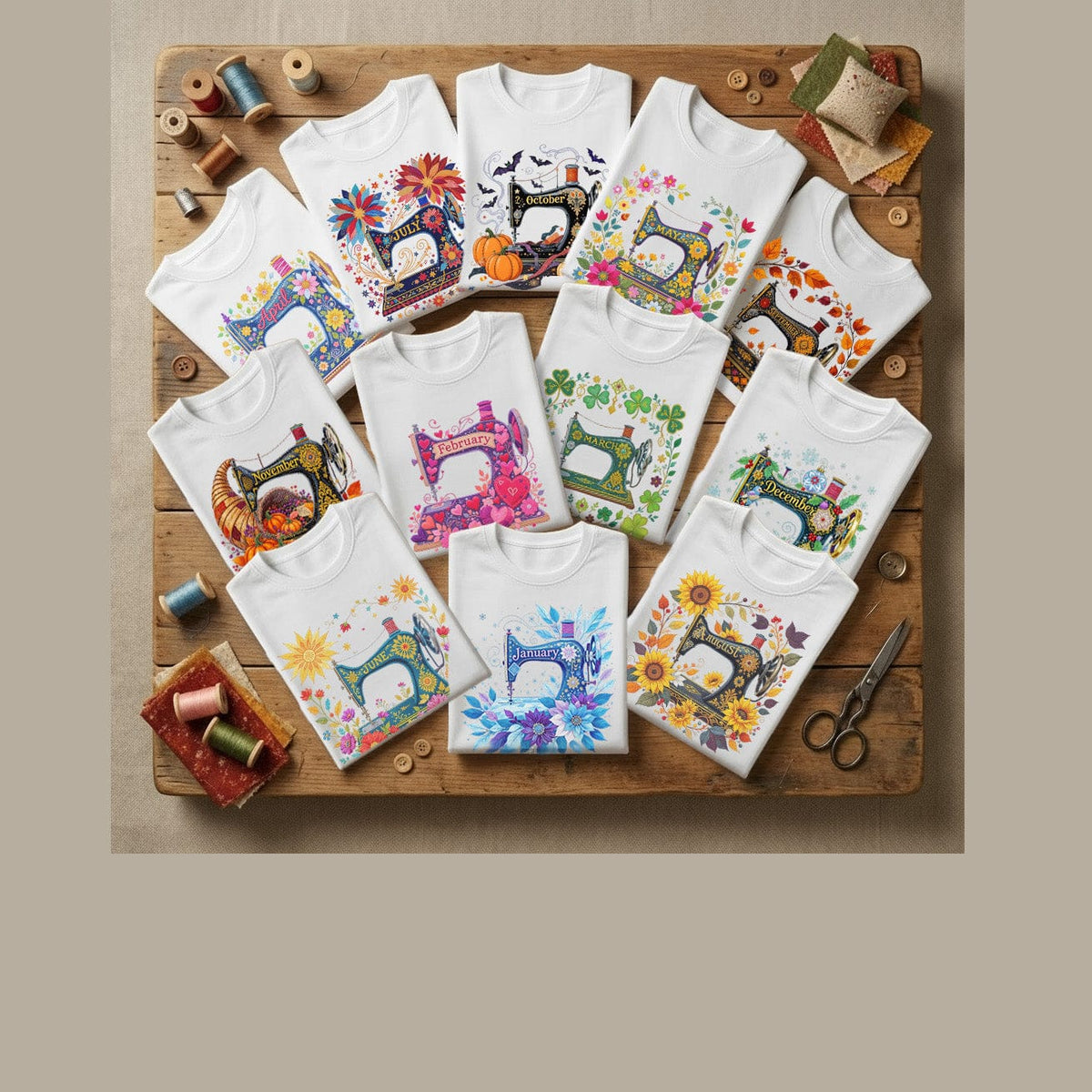 MyDesigns Physical Item Sunlit Garden ~ August Design ~ Quilter's Calendar Subscription (July Start) ~ Premium Long Sleeve Tee