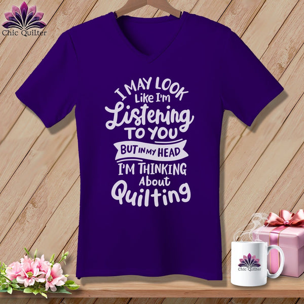MyDesigns Physical Item Team Purple / S I May Look Like I'm LIstening ~SuperSoft V-Neck Tee