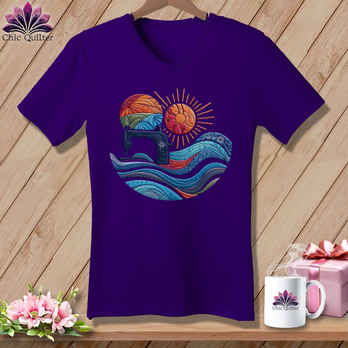 MyDesigns Physical Item Team Purple / S Quilting the Current ~ SuperSoft V-Neck Tee