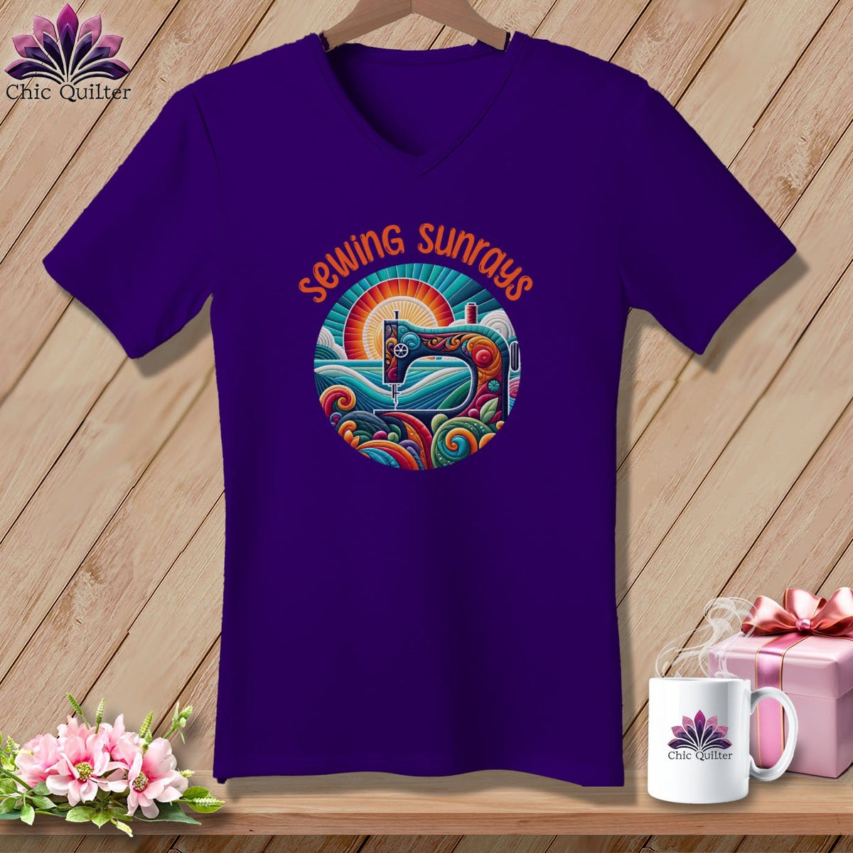 MyDesigns Physical Item Team Purple / S Sewing Sunrays ~ SuperSoft V-Neck Tee