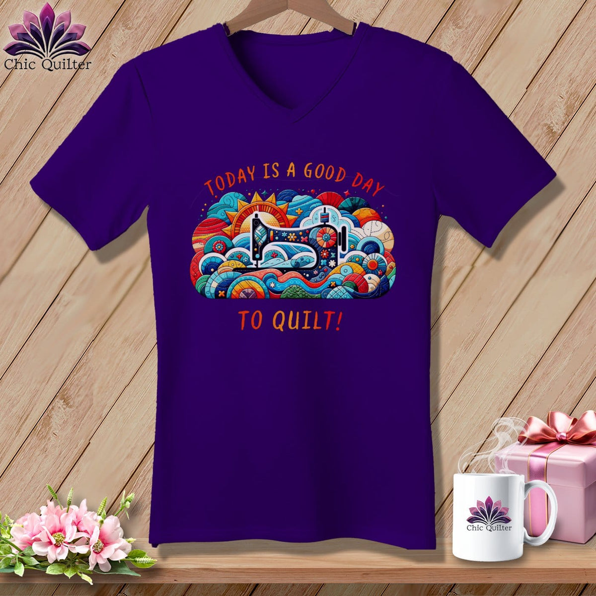 MyDesigns Physical Item Team Purple / S Today is a Good Day to Quilt ~ SuperSoft V-Neck Tee