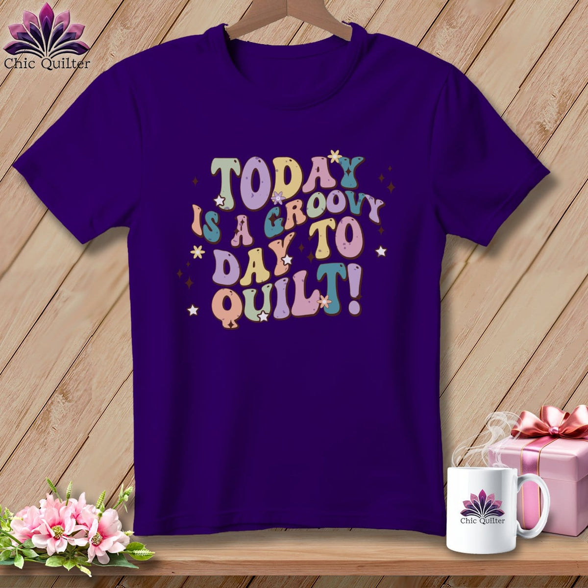 MyDesigns Physical Item Team Purple / S Today is a Groovy Day to Quilt ~ SuperSoft Relaxed Fit Tee