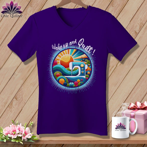 MyDesigns Physical Item Team Purple / S Wake up and Quilt ~ SuperSoft V-Neck Tee