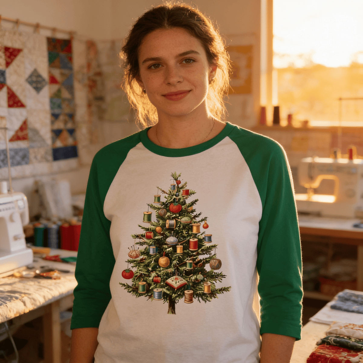 MyDesigns Physical Item The Quilter’s Christmas Tree ~ Raglan Tee