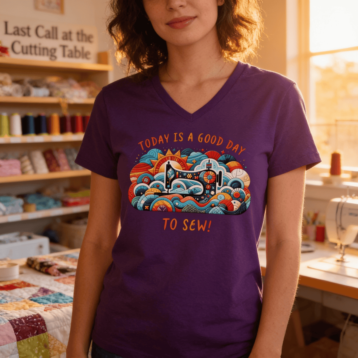 MyDesigns Physical Item Today is a Good Day to Sew ~ V-Neck  Tee