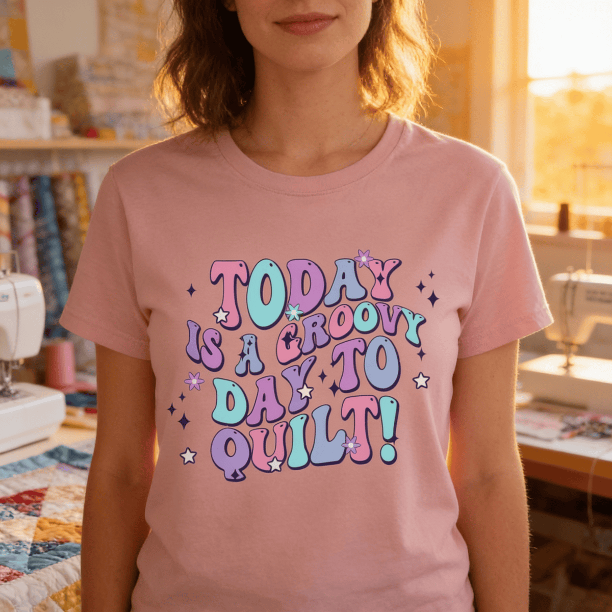 MyDesigns Physical Item Today is a Groovy Day to Quilt ~ Relaxed Fit Tee
