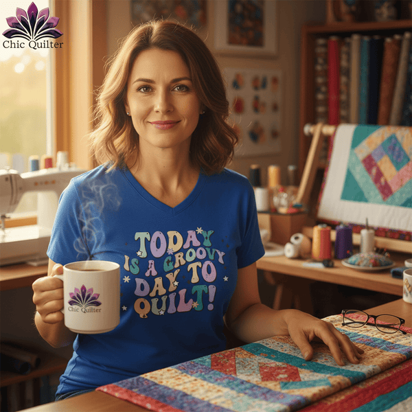 MyDesigns Physical Item Today is a Groovy Day to Quilt ~ V-Neck  Tee