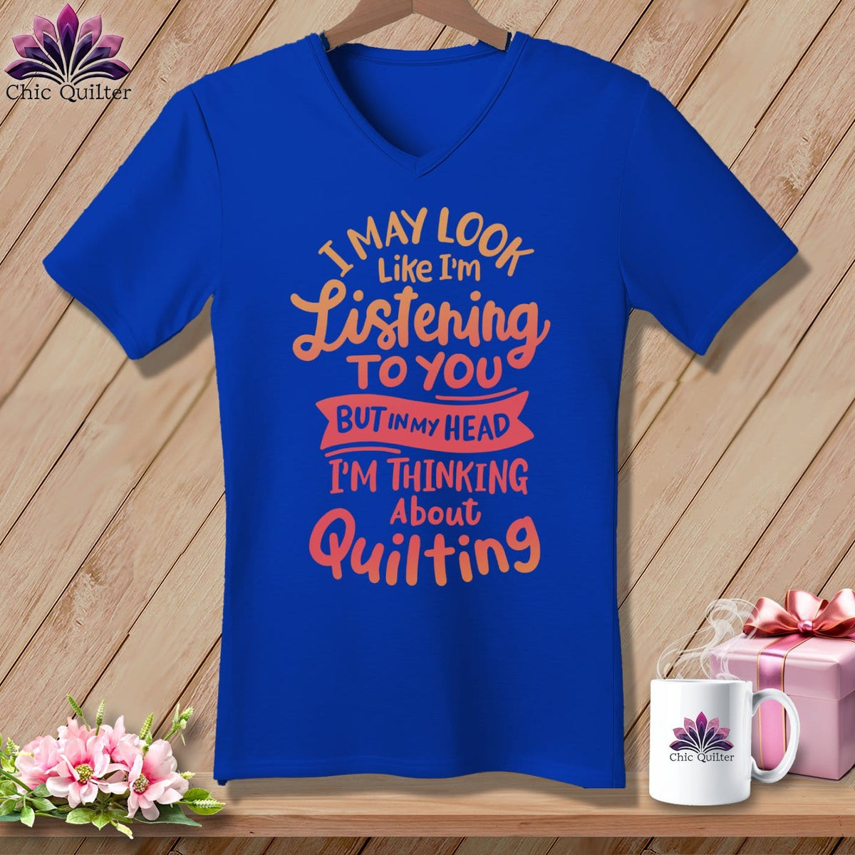 MyDesigns Physical Item True Royal / S I May Look Like I'm LIstening ~SuperSoft V-Neck Tee