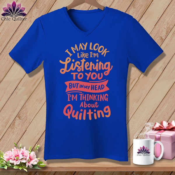 MyDesigns Physical Item True Royal / S I May Look Like I'm LIstening ~SuperSoft V-Neck Tee