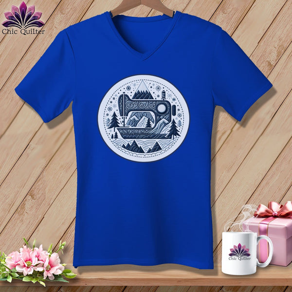 MyDesigns Physical Item True Royal / S Peaks Pines and Patches ~ SuperSoft V-Neck Tee