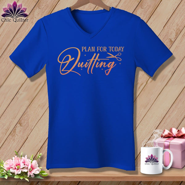 MyDesigns Physical Item True Royal / S Plan for Today Quilting ~SuperSoft V-Neck Tee