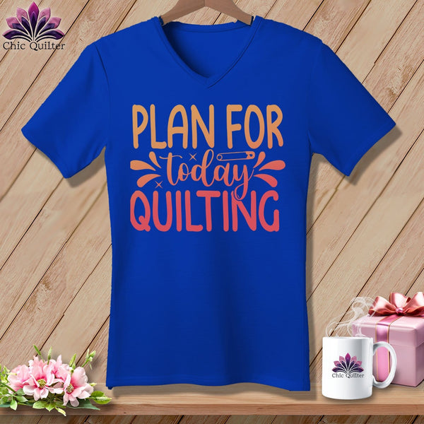 MyDesigns Physical Item True Royal / S Plan for Today Quilting ~SuperSoft V-Neck Tee