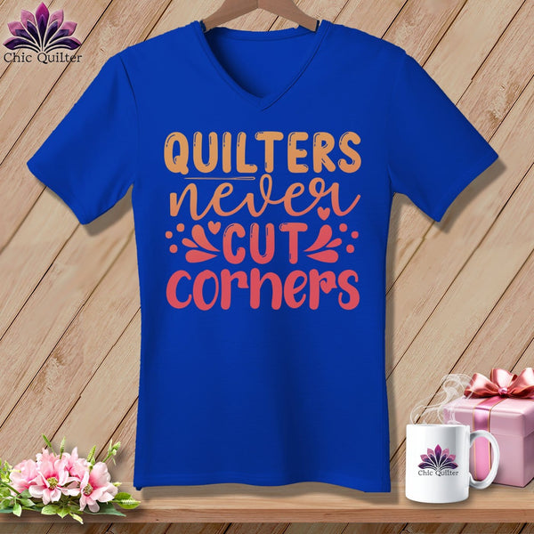 MyDesigns Physical Item True Royal / S Quilters Never Cut Corners ~SuperSoft V-Neck Tee