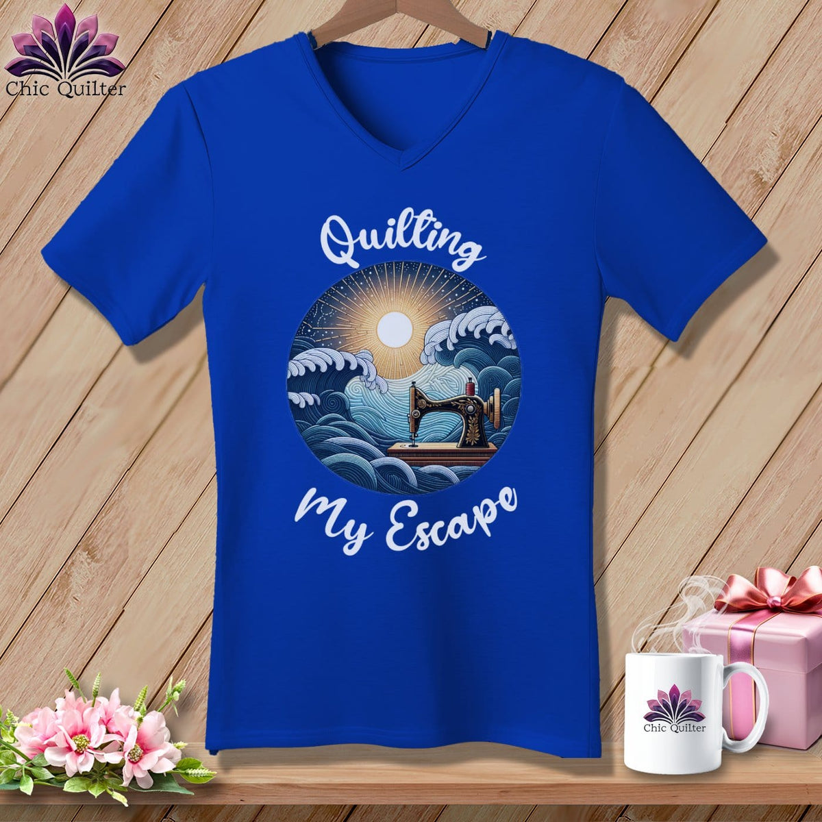 MyDesigns Physical Item True Royal / S Quilting My Escape - Dark ~ SuperSoft V-Neck Tee