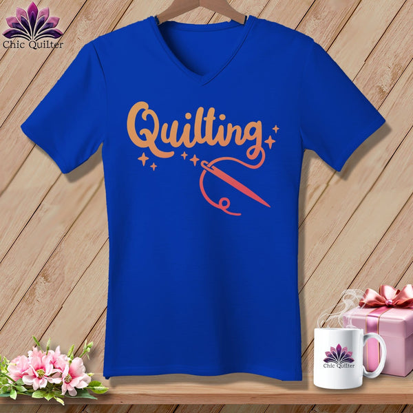 MyDesigns Physical Item True Royal / S Quilting ~SuperSoft V-Neck Tee