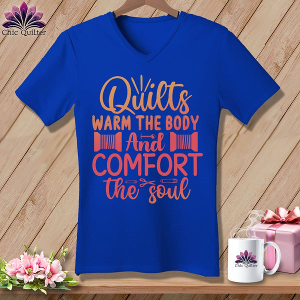 MyDesigns Physical Item True Royal / S Quilts Warm the Body and Comfort the soul ~SuperSoft V-Neck Tee