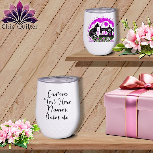 MyDesigns Physical Item White / 12 oz Kitty Cat Quilts ~ Personalized 12oz Wine Tumbler with Lid