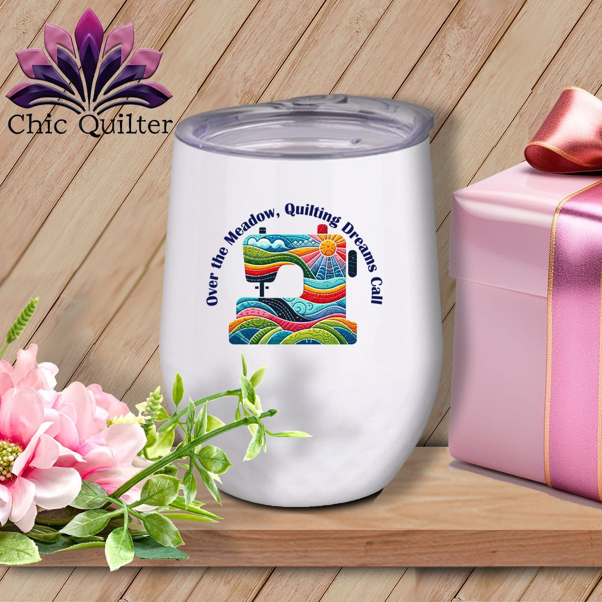 MyDesigns Physical Item White / 12 oz Over the Meadow, Quilting Dreams Call Orange ~ 12oz Wine Tumbler with Lid