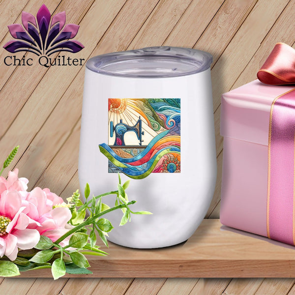 MyDesigns Physical Item White / 12 oz Quilting on a Cloud ~ 12oz Wine Tumbler with Lid