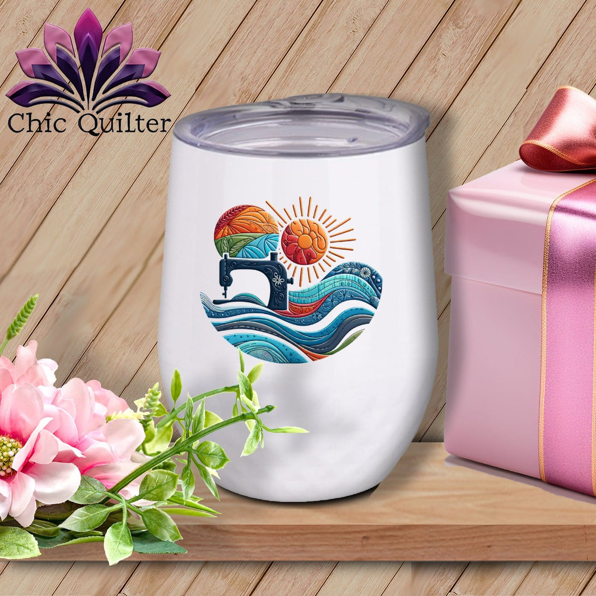 MyDesigns Physical Item White / 12 oz Quilting the Current ~ 12oz Wine Tumbler with Lid