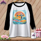 MyDesigns Physical Item White/Black / S Color Splashed Stitches ~ Raglan 3/4 Sleeve Tee