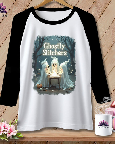 MyDesigns Physical Item White/Black / S Ghostly Stitches ~ Raglan Tee