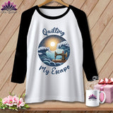 MyDesigns Physical Item White/Black / S Quilting My Escape - Dark ~ Raglan 3/4 Sleeve Tee