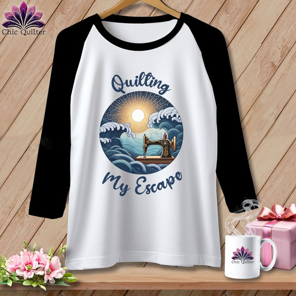 MyDesigns Physical Item White/Black / S Quilting My Escape - Dark ~ Raglan 3/4 Sleeve Tee