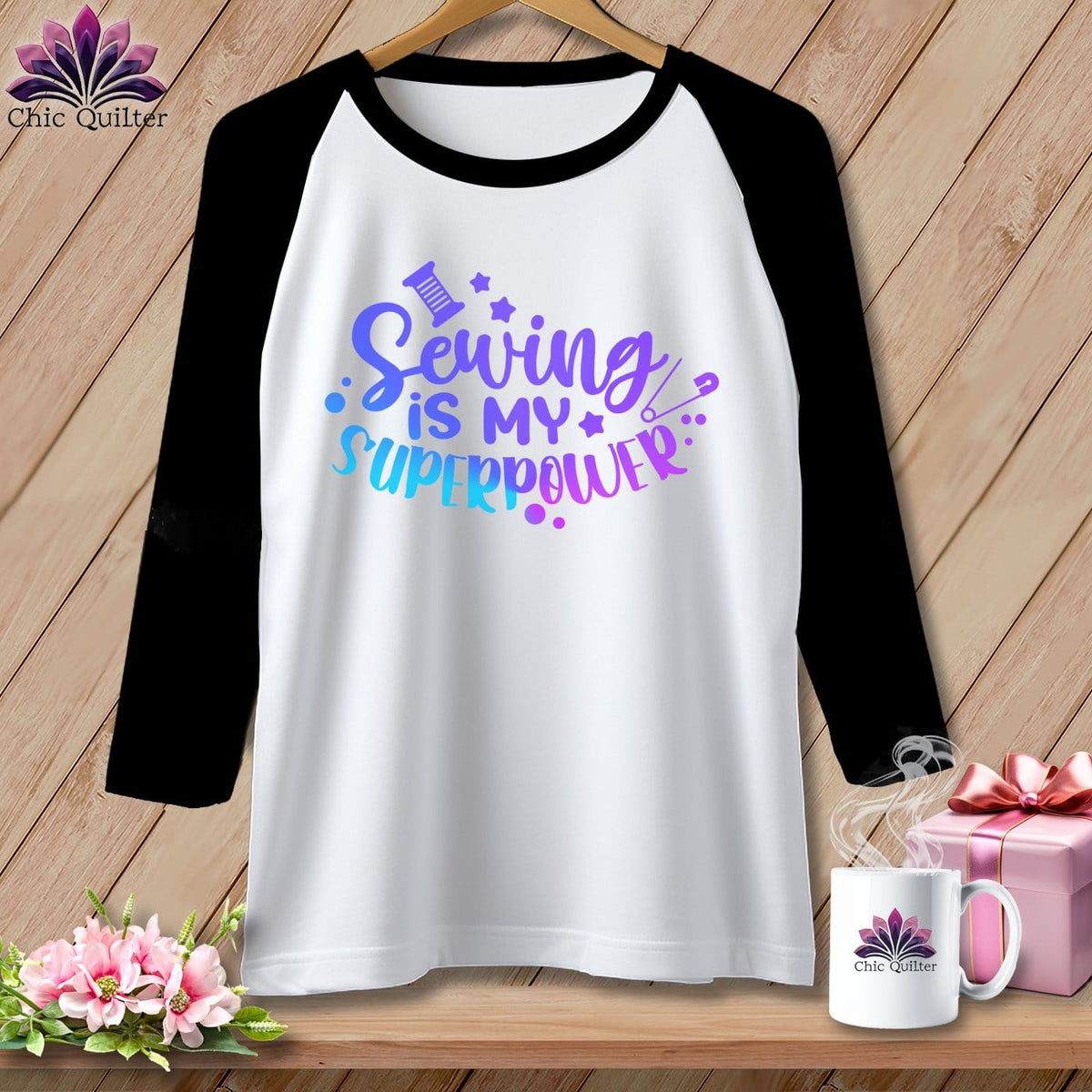 MyDesigns Physical Item White/Black / S Sewing is My SuperPower ~ Raglan 3/4 Sleeve Tee